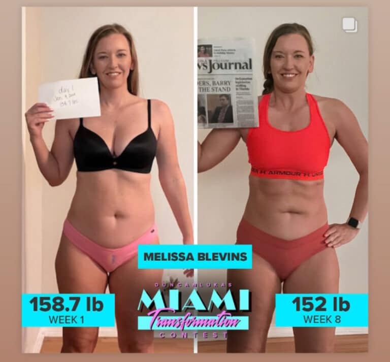 Melissa Blevins 8 week transformation contest Lukas Duncan Miami